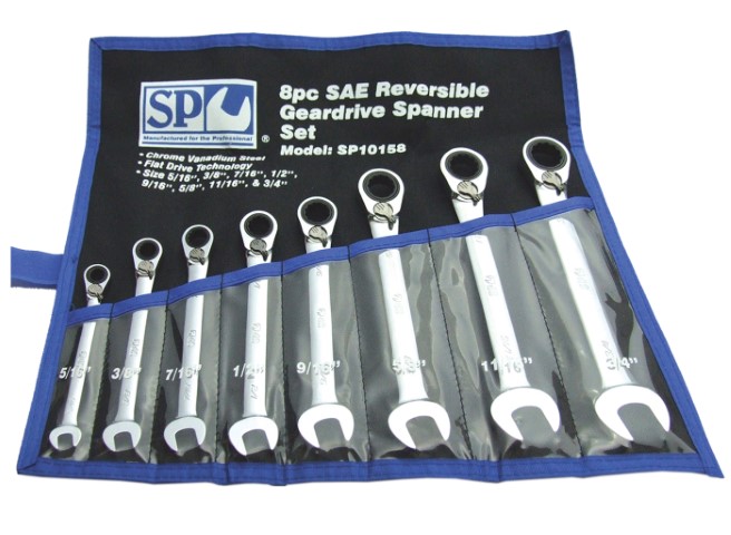 SP - 8PC SAE REVERSIBLE GEARDRIVE SPANNER SET 